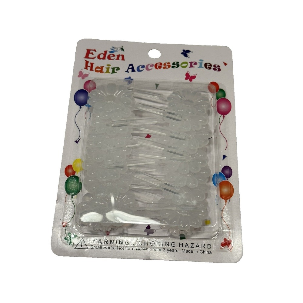 NEW‎ eden girls hair clips accessories clear floral flowers 18 COUNT